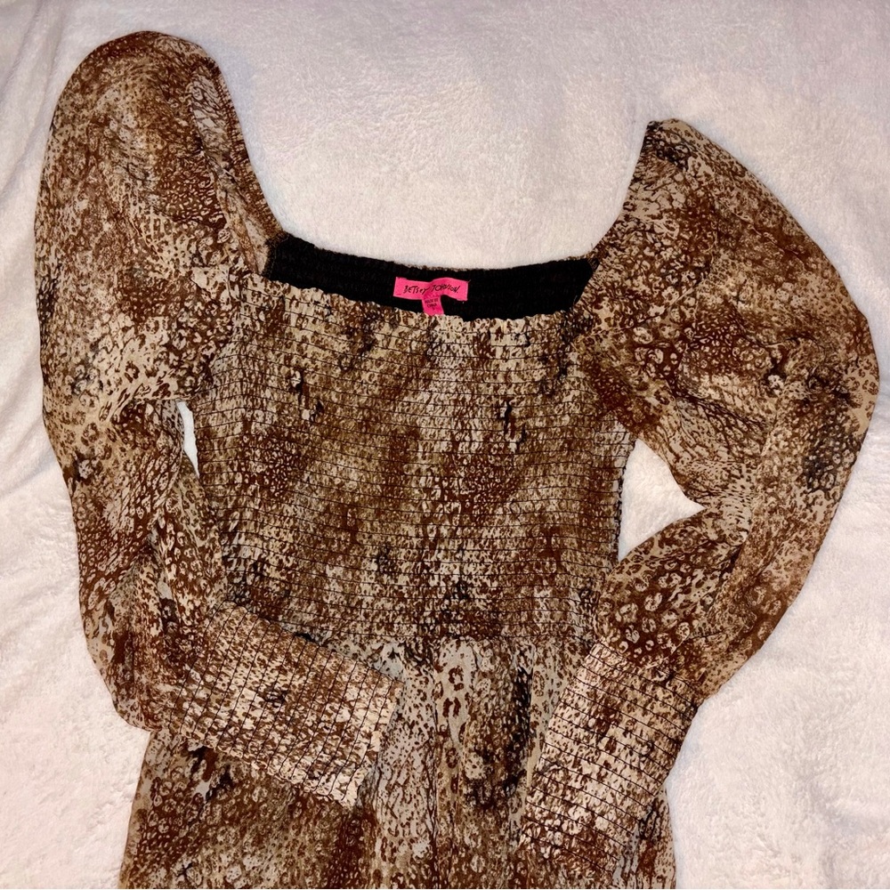 Betsey Johnson Smocked Chiffon Animal Print Dress sz s - Picture 5 of 11